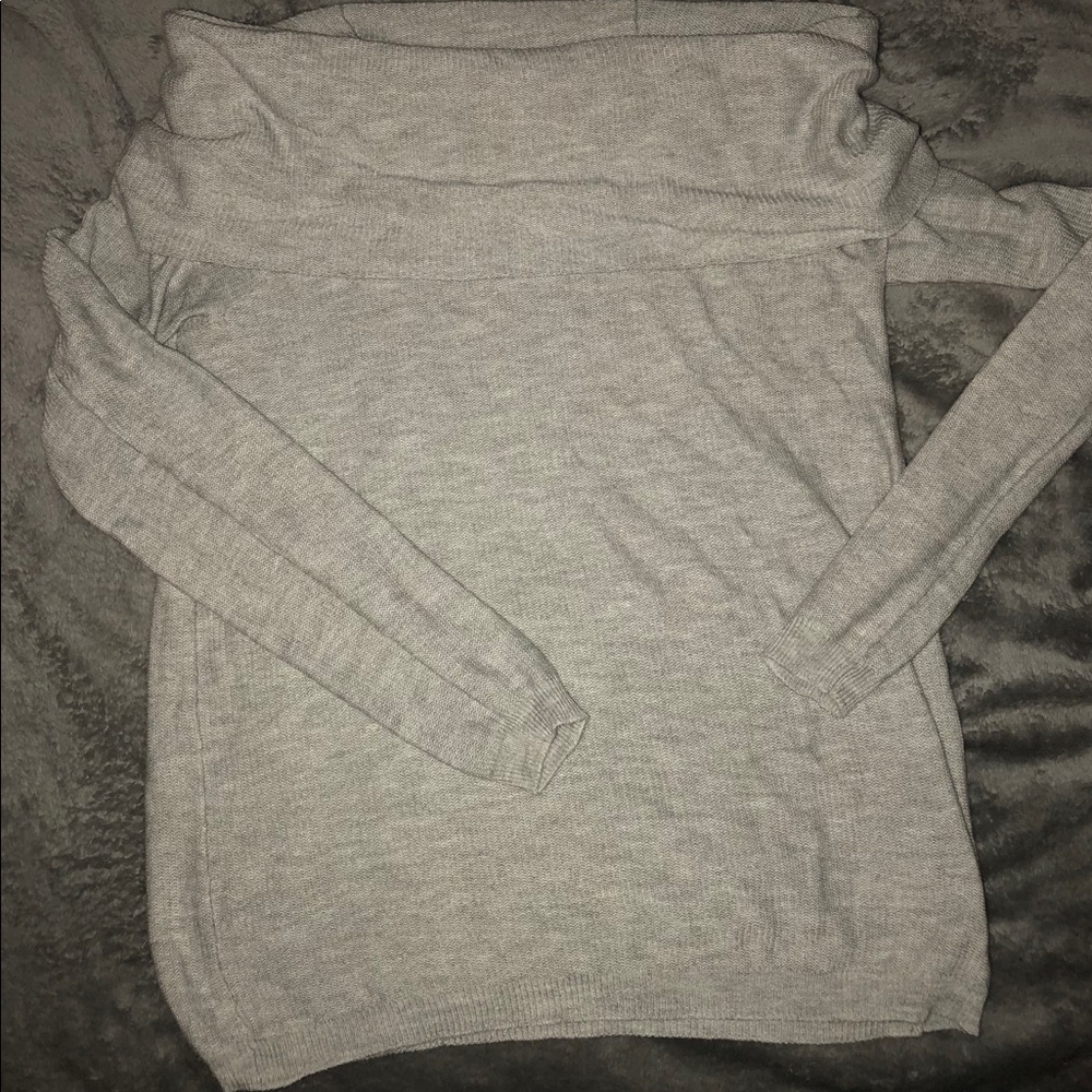 Grey sweater off the shoulder
